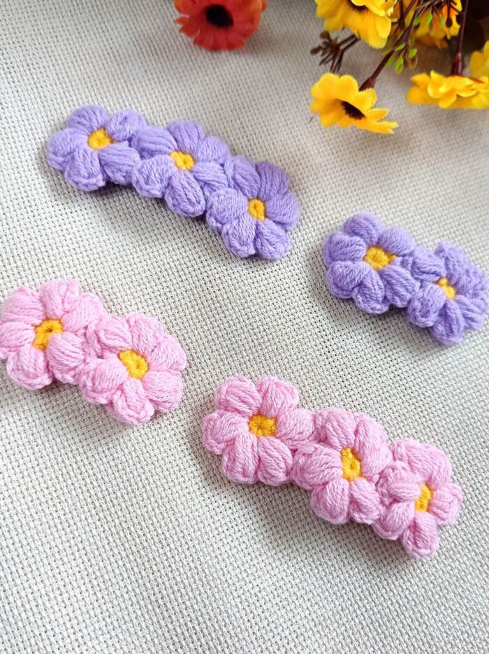 4 Lü Anne Kız Çocuk Bebek Örgü Toka Seti Pembe Lila Saç Çıtçıtlı Toka Bebek Toka Kız Çocuk Toka2