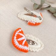 Çocuk Bebek Saç Tokası Portakal Desenli El Örgüsü 2 Li Set Çıtçıtlı Toka Bebek Toka - Kız Çocuk Toka3
