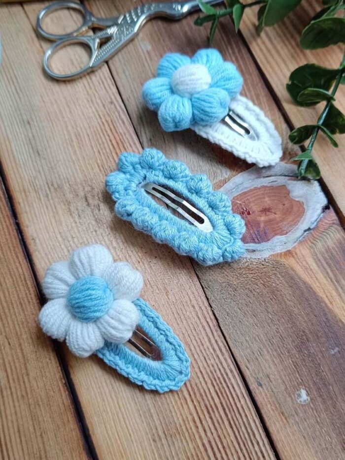 Soft Renklerde Kız Bebek Çocuk Saç Tokası Çıtçıtlı Toka 3 Lü Set Bebek Toka - Kız Çocuk Toka papatya4