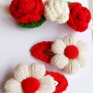 bebek çocuk saç aksesuarı Çıtçıtlı toka ve gül desenli bandana seti kırmızı beyaz kız4