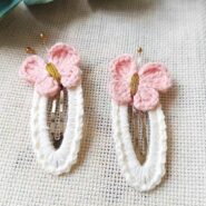 kelebek figürlü el örgüsü organik saç tokası - çıtçıtlı 2 li set kız çocuk ve bebek3